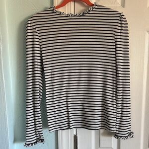 Striped Navy and White Ruffle Trim Top